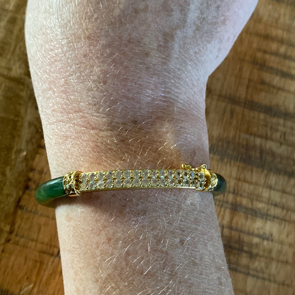 HSN Jade of Yesteryear Nephrite Jade & Cubic Zirconia Hinged Bracelet
